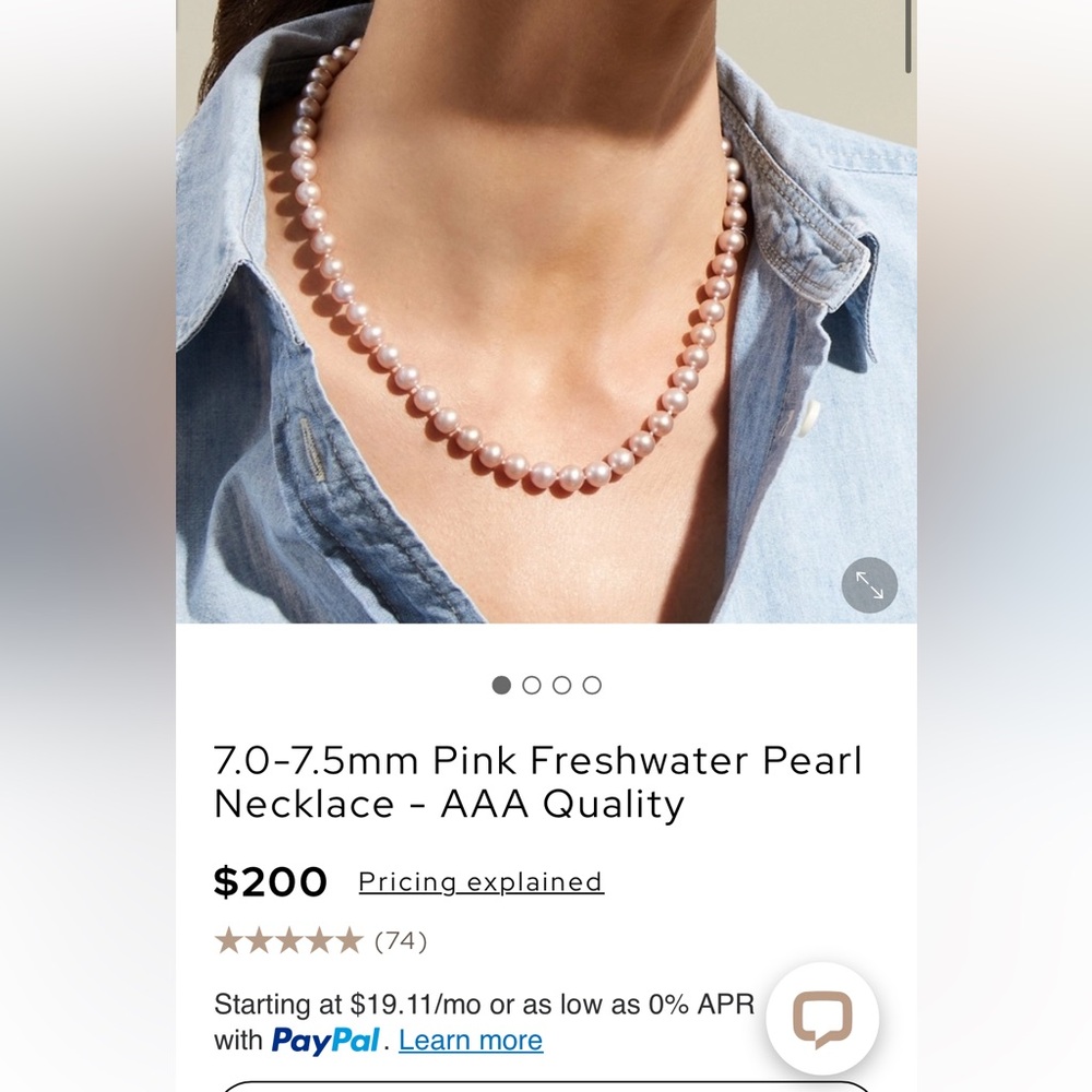 The Pearl Source 7.0-7.5mm Pink Freshwater Pearl Necklace - AAA Quality